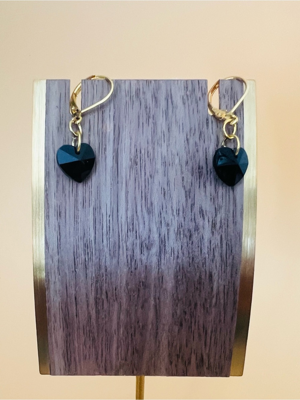 Black Crystal heart earrings Gold plated